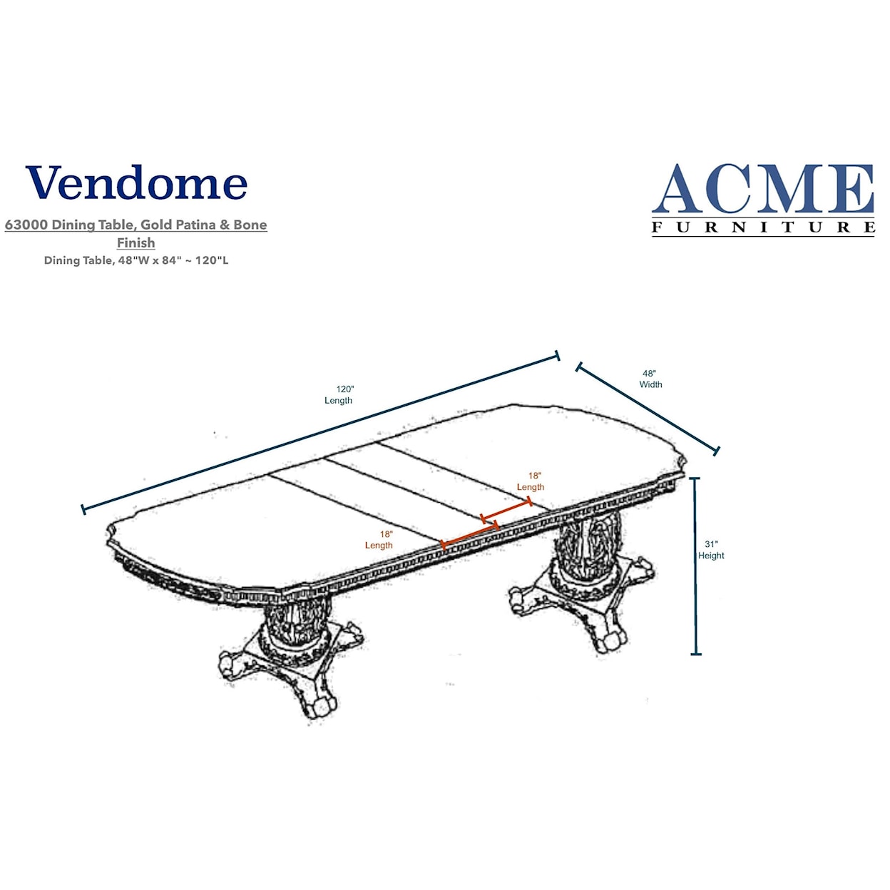 Acme Furniture Vendome Formal Dining Table