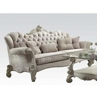 French Provincial Ivory Sofa w/Tufted Rolled Arm