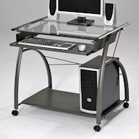 Silver Computer Desk with Keyboard Tray and Wheels