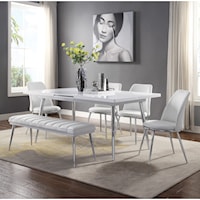 Contemporary Table and Chair Set with Bench and 14" Table Leaf