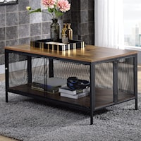 Industrial Coffee Table with Metal Mesh Base