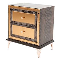 Upholstered Nightstand with Mirror Drawer Fronts and Gem Knobs