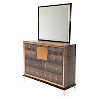Upholstered Dresser and Rectangle Mirror with Crocodile Print