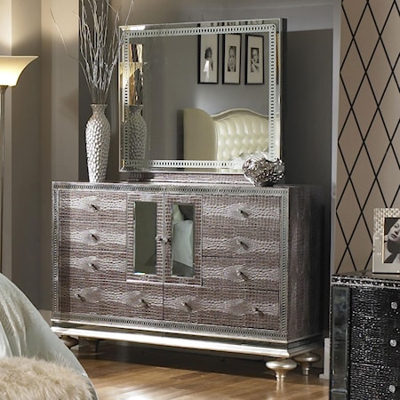 Upholstered Dresser and Mirror