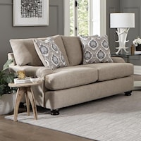 Casual Loveseat with Slim Rolled Pillow Arms