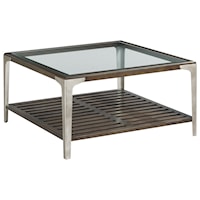 Transitional Square Cocktail Table with Glass Top