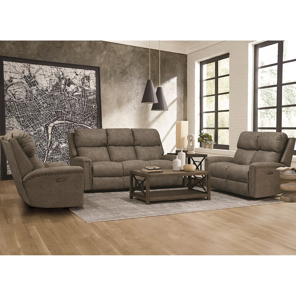 Alexvale V1C Double Reclining Power Sofa w/ Nails