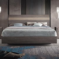 Contemporary King Platform Bed with Two-Tone Headboard
