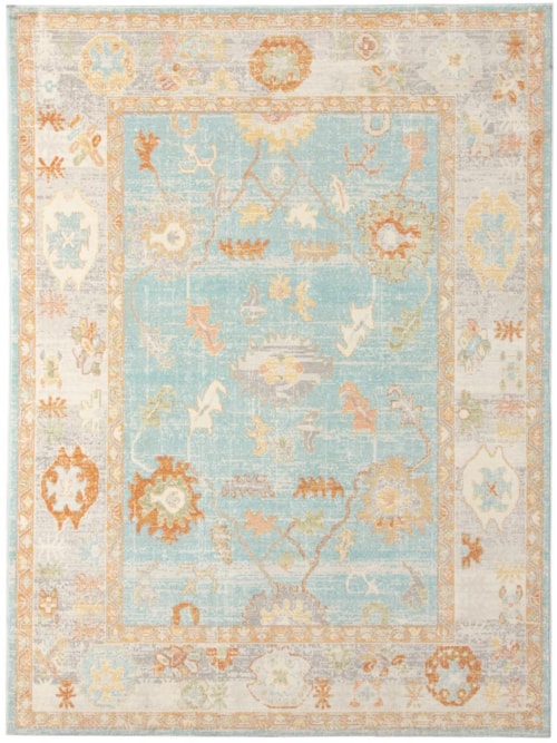 Bohemian Aqua Beige Indoor/Outdoor Rug 8x10 (Available in multiple sizes)