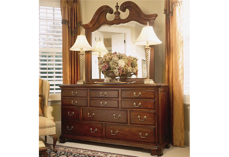 Cherry Grove 45th Landscape Mirror and Triple Dresser by American Drew at Stoney Creek Furniture 