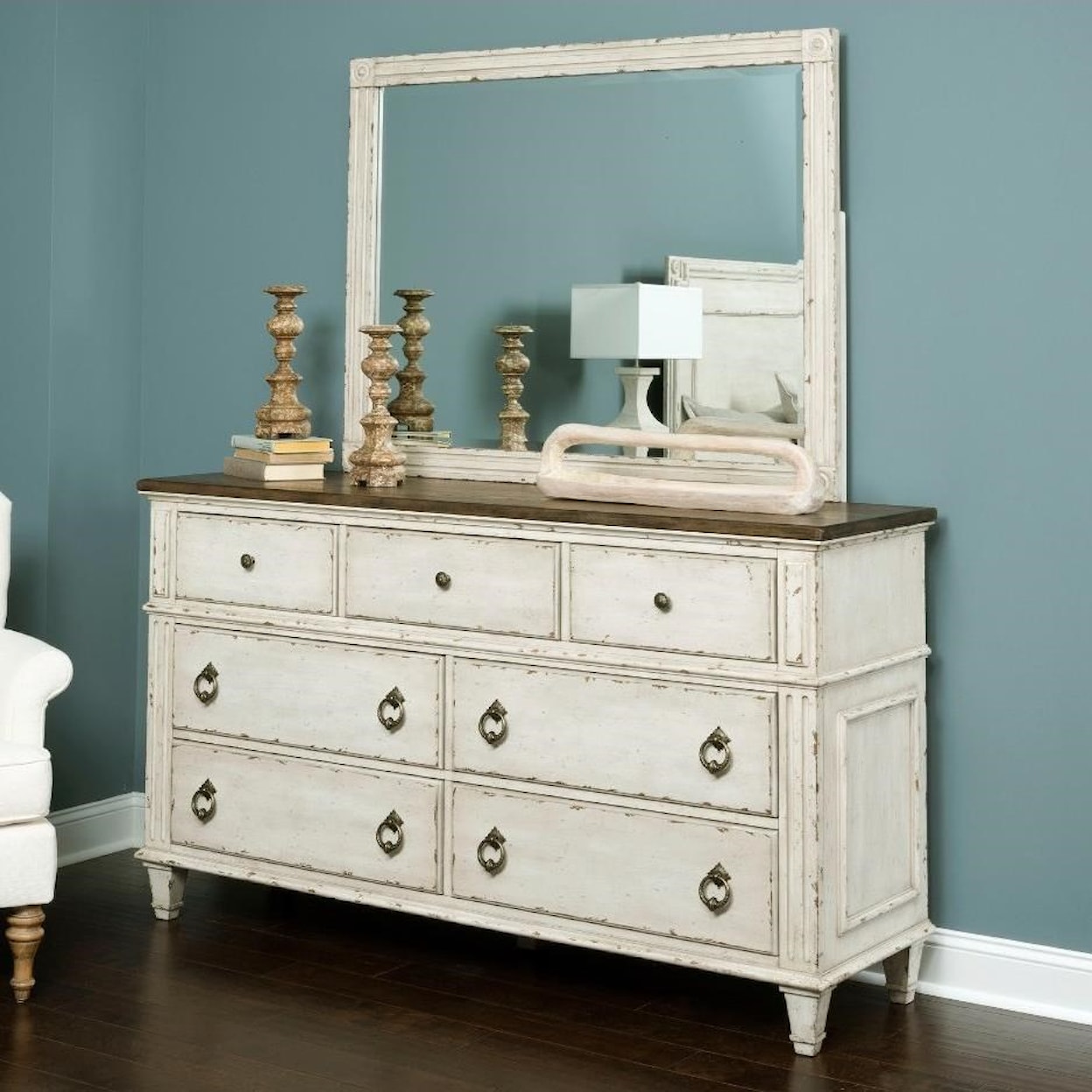 American Drew SOUTHBURY Dresser and Mirror with Wood Frame