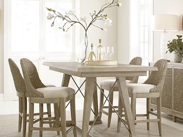 5 Piece Dining Set with Woven Stools