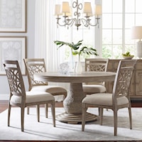 Relaxed Vintage 5 Piece Dining Set with Woven Pedestal