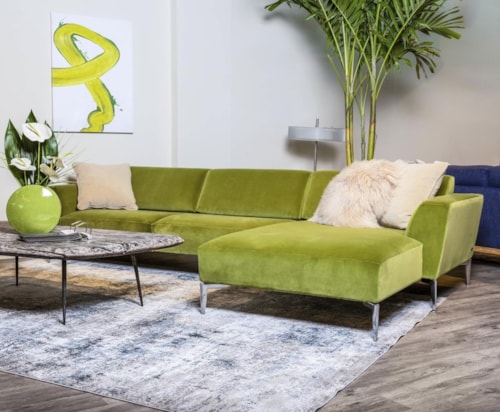Contemporary Sofa with Chaise and Metal Legs