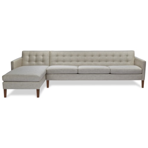 Contemporary Sofa with Chaise and Wood Legs