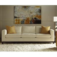 Contemporary 90" Sofa with Exposed Wood Base