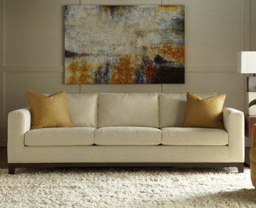 Contemporary 90" Sofa with Exposed Wood Base