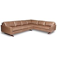 Mid Century Modern 5-Seat Sectional Sofa with Wood Sled Legs and Right Arm Sitting Sofa
