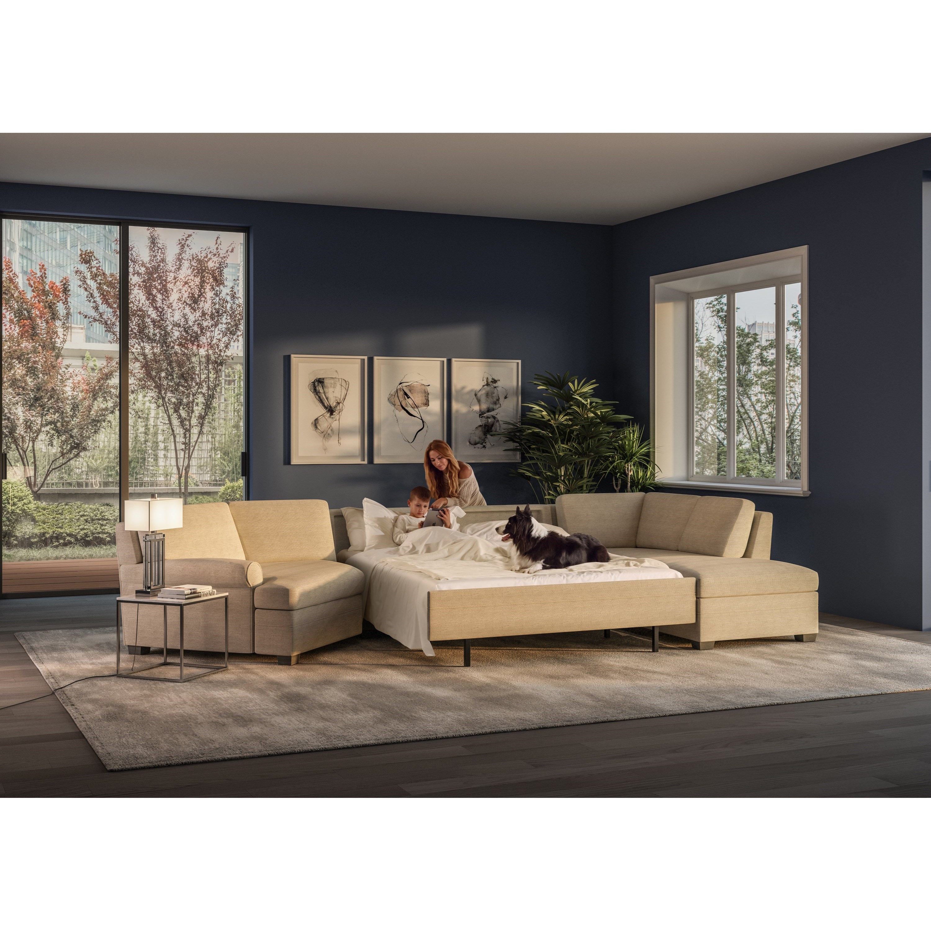 3 Pc Sectional w/ Queen Sleeper &amp; LAS Chaise