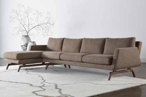 Contemporary Sectional with Right Arm Chaise and Solid Walnut Legs
