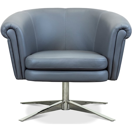 Contemporary Swivel Chair with Shelter Arms and Metal Base