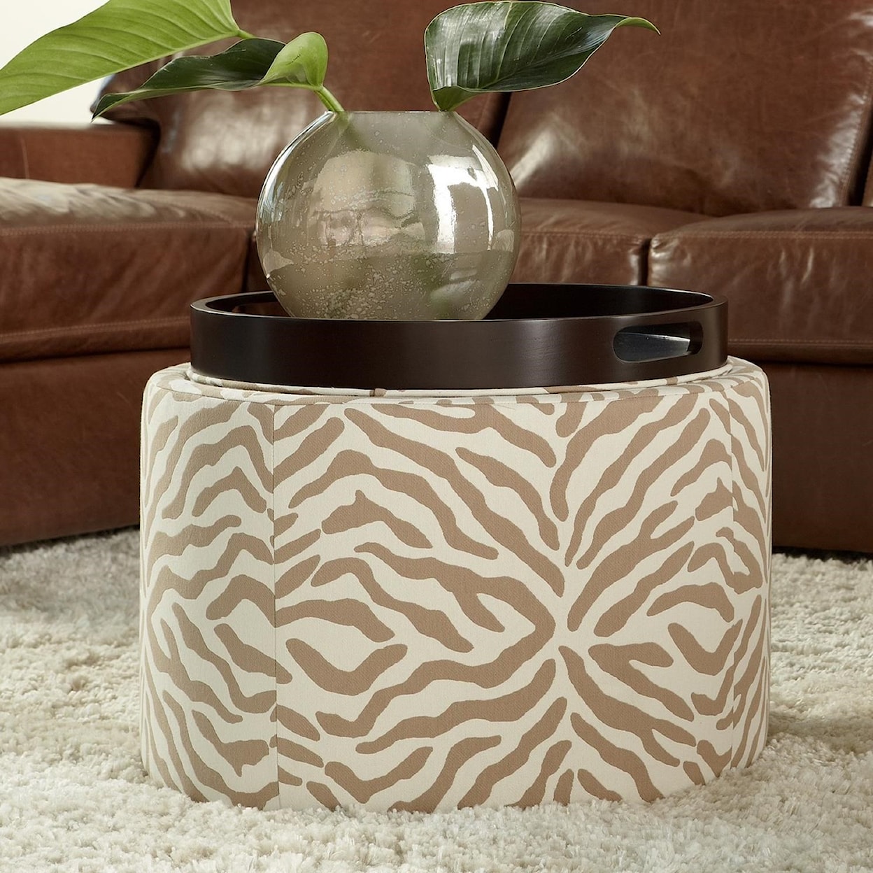 American Leather Uno Round Storage Ottoman