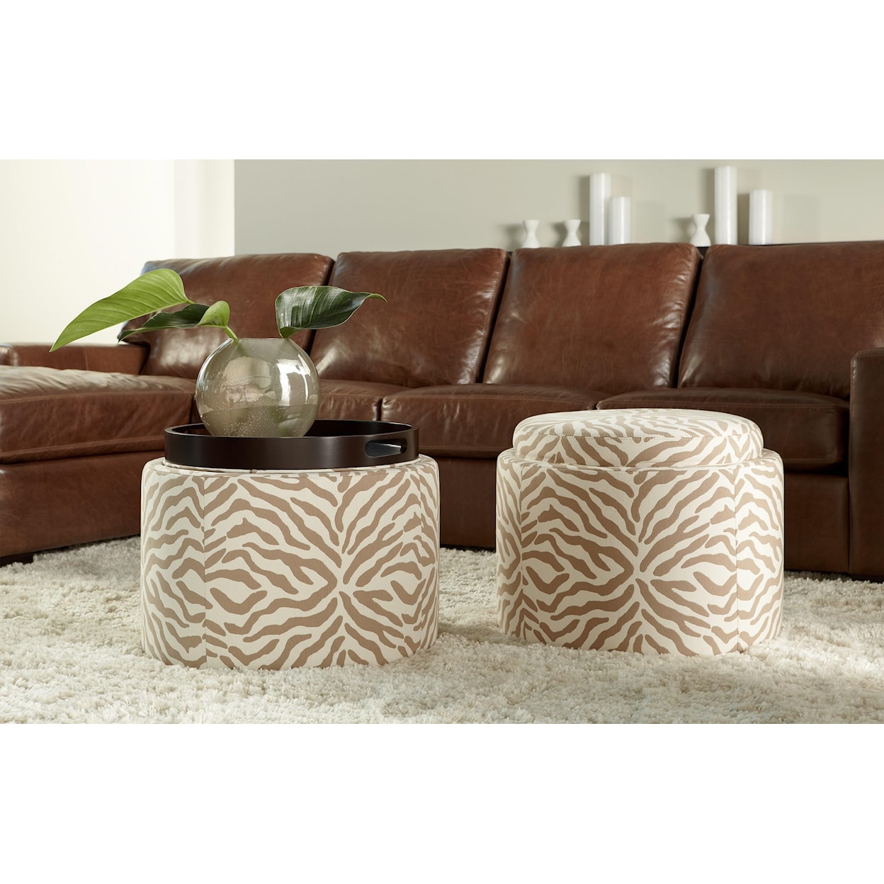 American Leather Uno Round Storage Ottoman