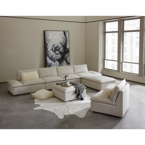 Casual Contemporary 6-Piece Studio 34" Deep Sectional with Ottoman Chaise