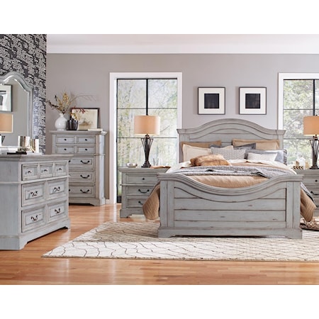 King Panel Bed, Dresser, Mirror, Nightstand