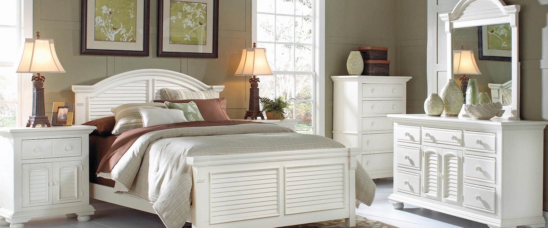 King Panel Bed, Nightstand, Dresser and Mirror