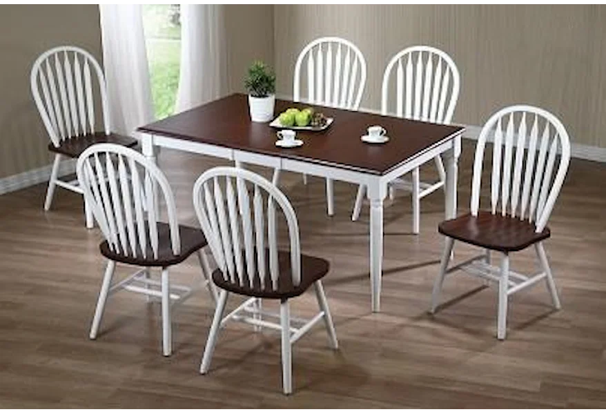 Farmhouse white and chestnut Rectangular Farmhouse table set by Amesbury Chair at Dinette Depot