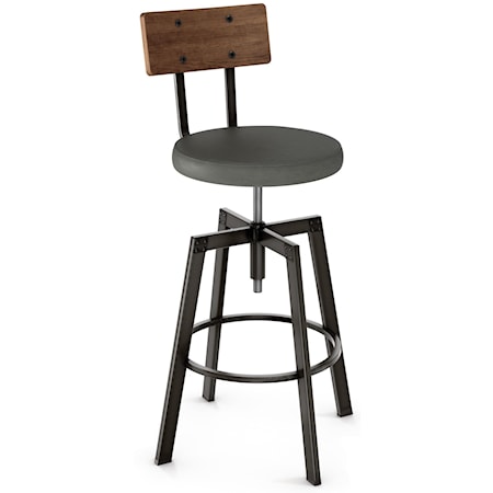 Architect Stool with Upholstered Seat and Wooden Back