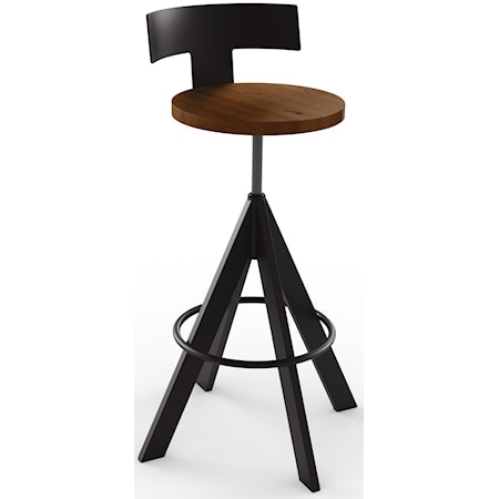 Uplift Adjustable Height Stool with Wood Seat and Low Back