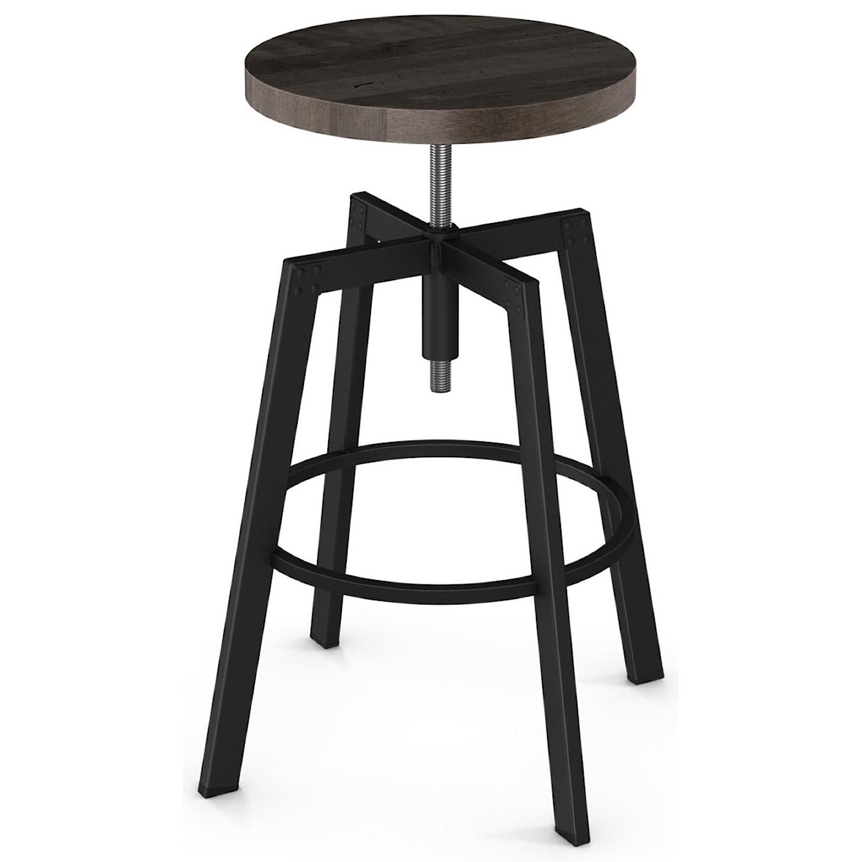Amisco Industrial Architect Screw Stool with Wood Seat