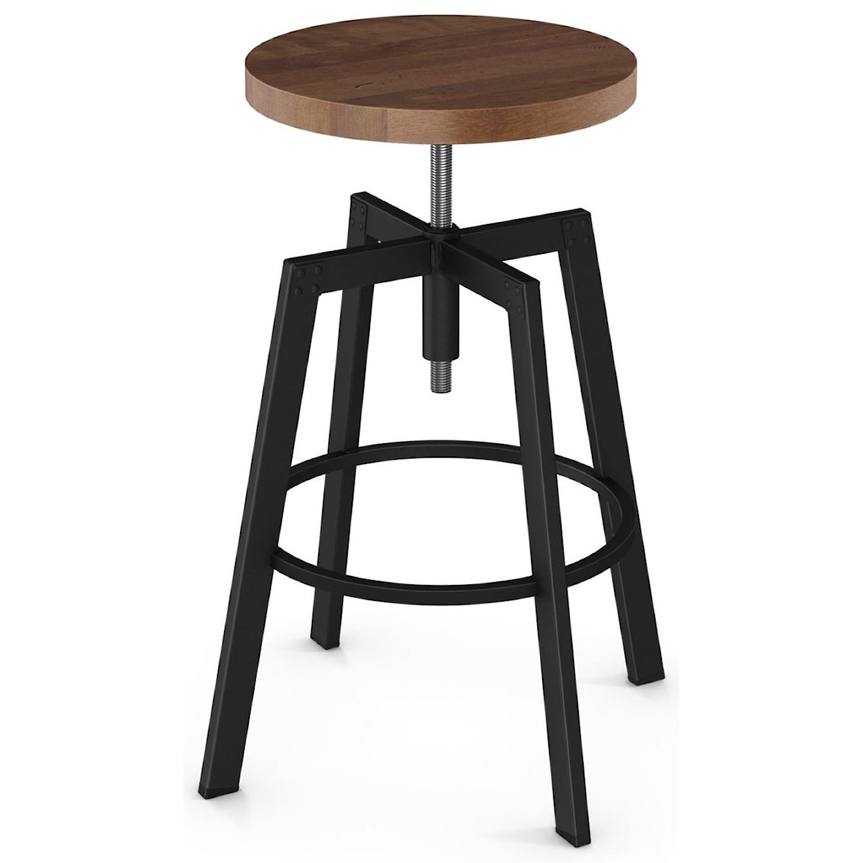 Amisco Industrial Architect Screw Stool with Wood Seat