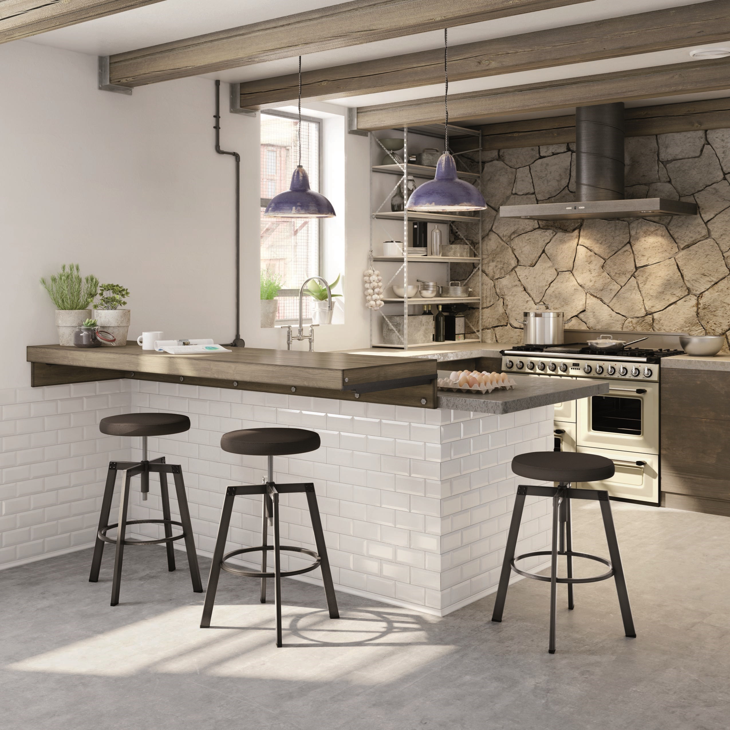 Amisco Industrial Architect Screw Stool with Cushion Seat