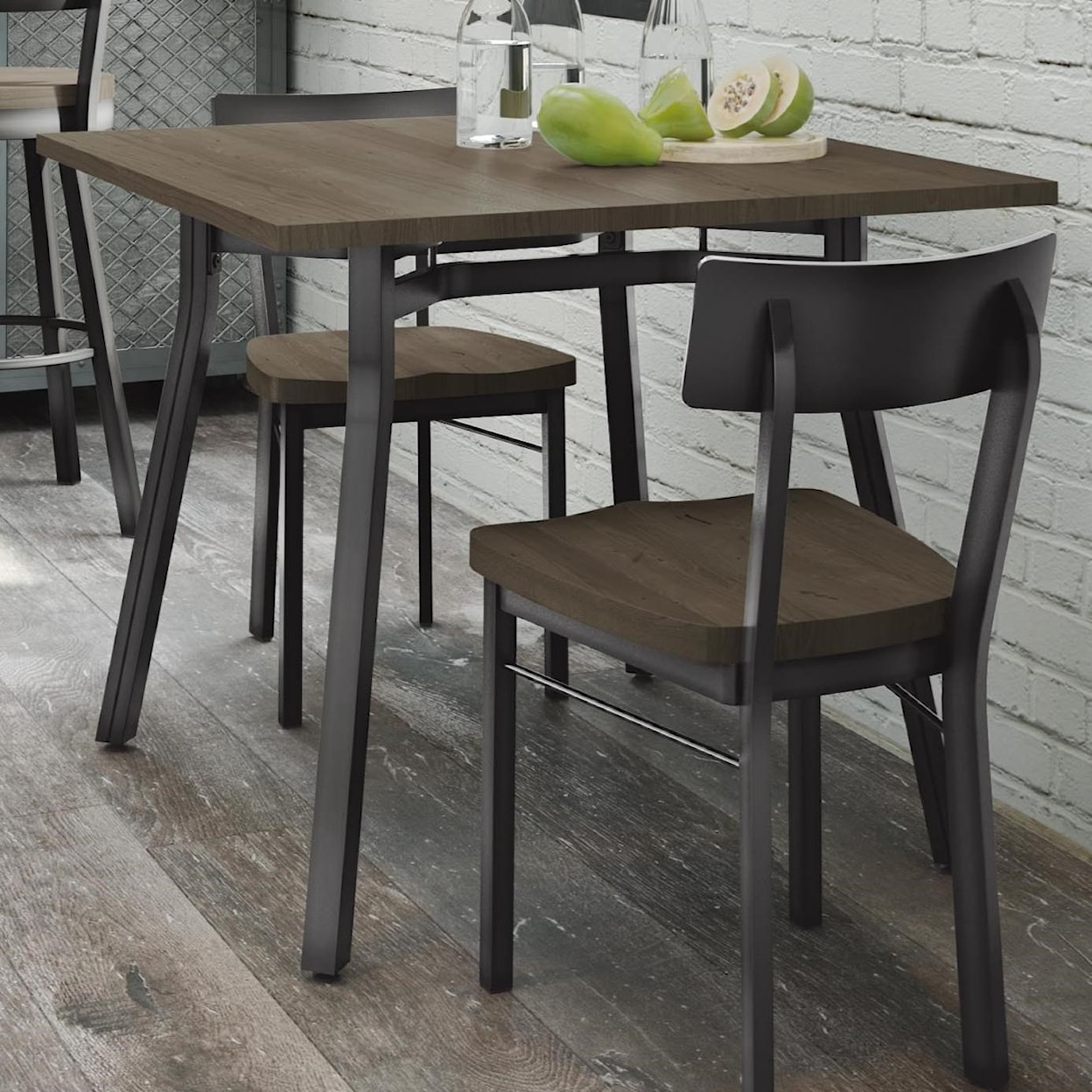 Amisco Industrial Moris Table with Distressed Solid Birch Top