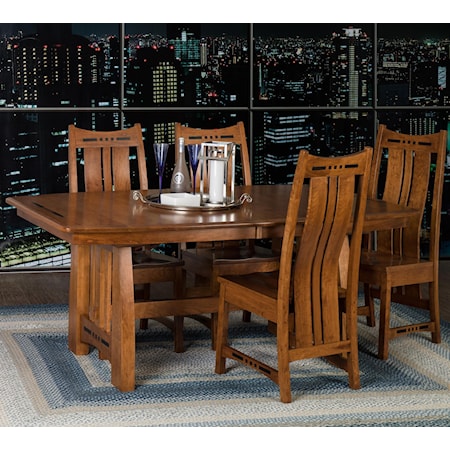 5 Piece Dining Set with Slat Back Chairs