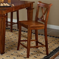 "X" Back Barstool with Wood Seat