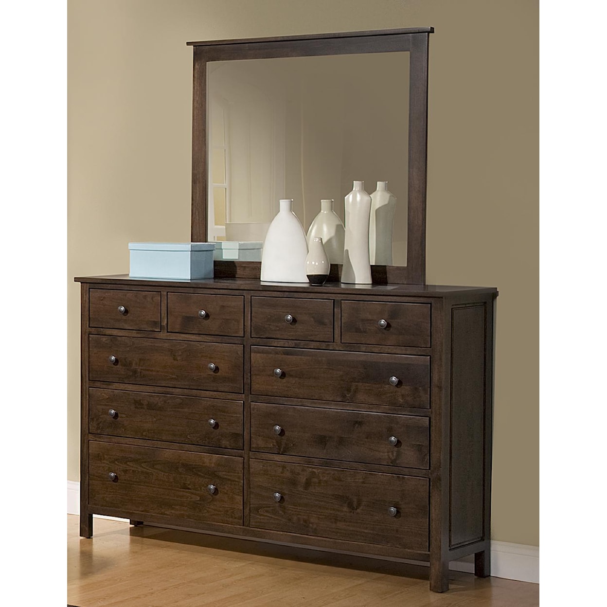Archbold Furniture Elevated Storage Bed 10 Drawer Dresser & Mirror Combo