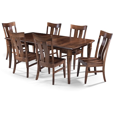 7pc Amish Dining Set - Bow End Table with 6 Florence Side Chairs