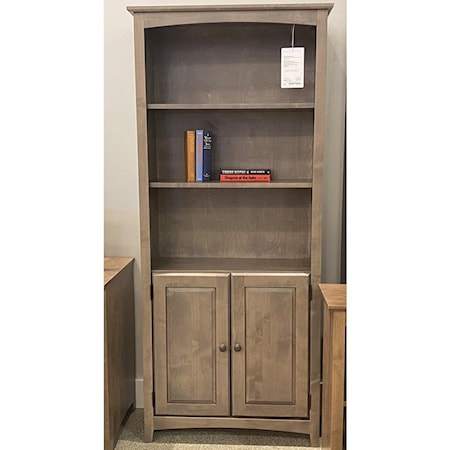 Customizable 30 X 72 Solid Wood Alder Bookcase with Doors and 2 Shelves