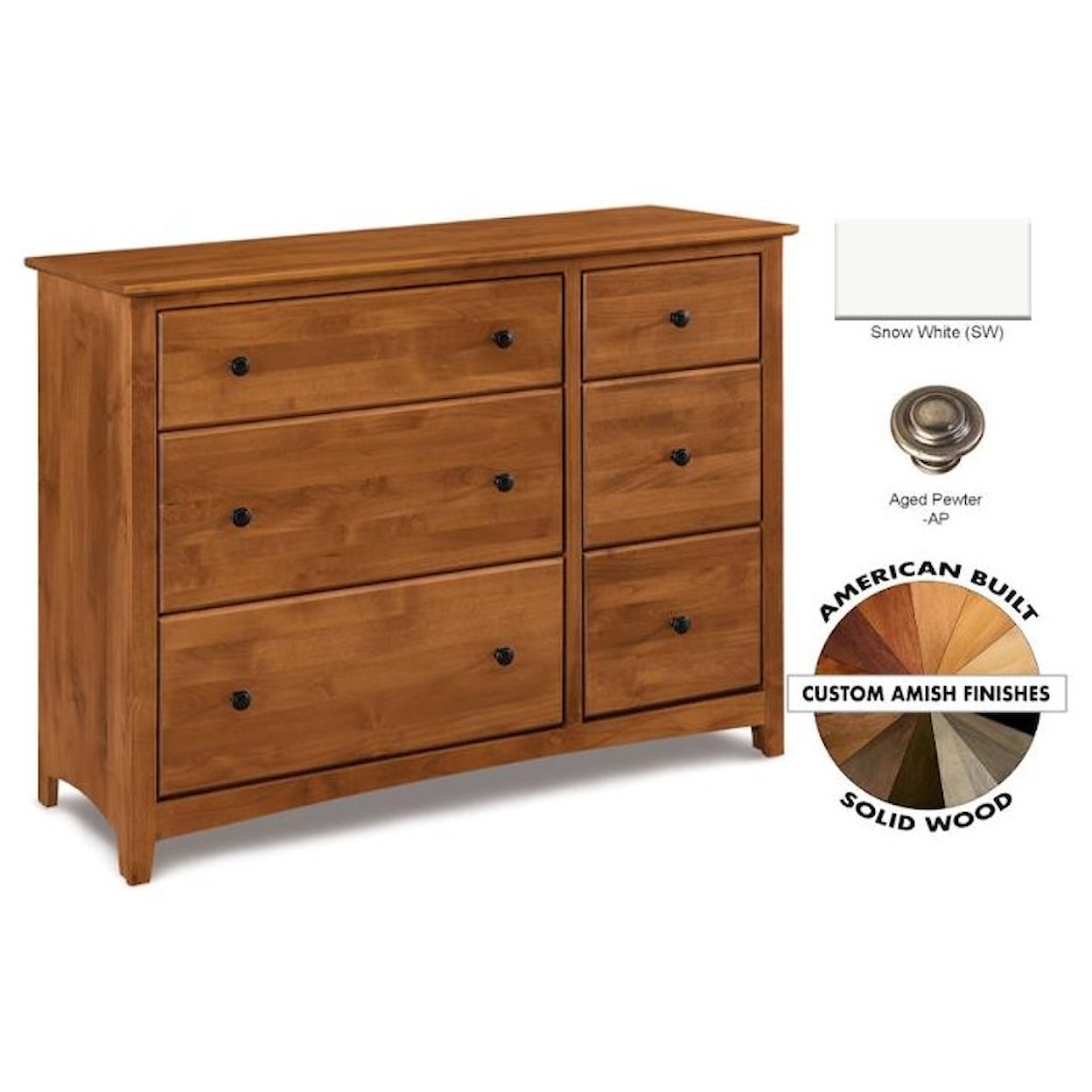 Archbold Furniture Shaker 6 Drawer Combo Dresser