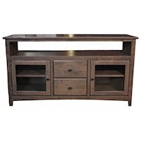 54" Standard Top TV Console with Glass Doors Finished in Driftwood with Antique Bronze Hardware