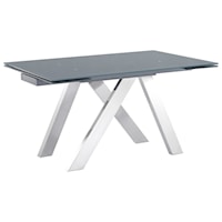 Contemporary Extension Dining Table in Grey Powder Coated Finish with Brushed Stainless Steel and Grey Tempered Glass Top