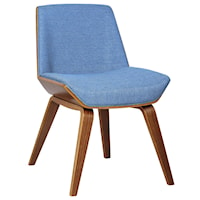 Mid-Century Side Chair in Blue Fabric with Walnut Wood Finish