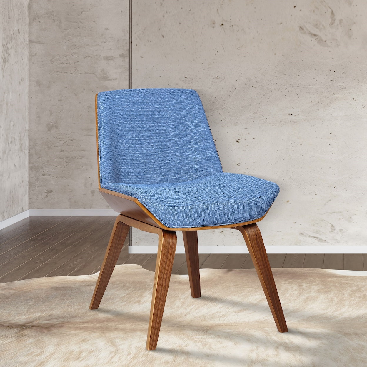 Armen Living Agi Mid-Century Side Chair in Blue Fabric