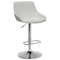 Contemporary Adjustable Barstool in Chrome Finish and White Faux Leather