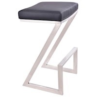 26" Counter Height Backless Barstool in Brushed Stainless Steel Finish with Black Faux Leather
