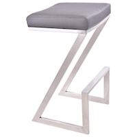 26" Counter Height Backless Barstool in Brushed Stainless Steel Finish with Grey Faux Leather